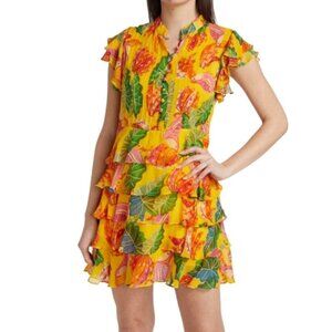 FARM Rio 'Beaks & Bananas' Printed Ruffle Mini Dress, Yellow Multi